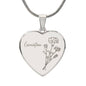 Personalized Birth Flower Necklace - January - Carnation - Engraved Heart