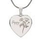 Personalized Birth Flower Necklace - August - Poppy - Engraved Heart