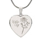 Personalized Birth Flower Necklace - July - Lily - Engraved Heart