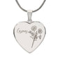 Personalized Birth Flower Necklace - October - Cosmos - Engraved Heart