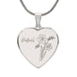 Personalized Birth Flower Necklace - March - Daffodil - Engraved Heart