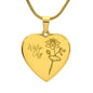 Personalized Birth Flower Necklace - July - Lily - Engraved Heart