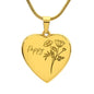 Personalized Birth Flower Necklace - August - Poppy - Engraved Heart