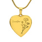 Personalized Birth Flower Necklace - January - Carnation - Engraved Heart