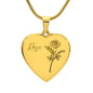 Personalized Birth Flower Necklace - June - Rose - Engraved Heart
