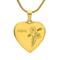 Personalized Birth Flower Necklace - March - Daffodil - Engraved Heart