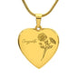 Personalized Birth Flower Necklace - November - Chrysanthemum - Engraved Heart