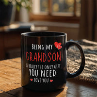 Load image into Gallery viewer, GrandSon Mug - Only Gift Red Heart - Funny Black 11oz Mug
