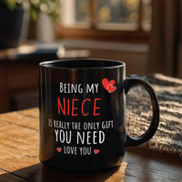 Load image into Gallery viewer, Niece Mug - Only Gift Red Heart - Funny Black 11oz Mug
