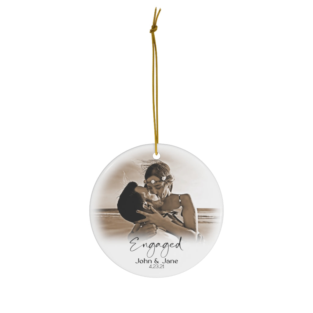 Our first Christmas Personalized Photo Engagement Ornament - Ceramic Tree Decoration