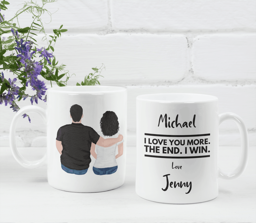 Personalized White Mug - I Love You More - Lines
