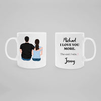 Load image into Gallery viewer, Personalized White Mug - I Love You More - Pink Heart
