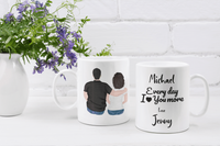Load image into Gallery viewer, Personalized White Mug - I Love You More - Black Heart
