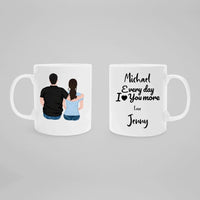 Load image into Gallery viewer, Personalized White Mug - I Love You More - Black Heart
