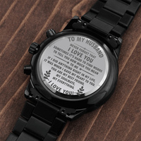 Load image into Gallery viewer, Engraved Black Chronograph Watch - Never Forget I Love You - Gift for husband
