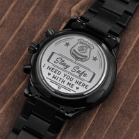 Load image into Gallery viewer, Engraved Black Chronograph Watch - Stay Safe - Gift for Policemen
