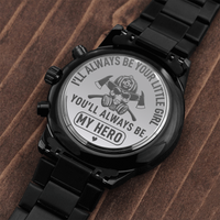 Load image into Gallery viewer, Engraved Black Chronograph Watch - I&#39;ll always be your little girl - Gift for Firefighter Dad
