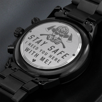Load image into Gallery viewer, Engraved Black Chronograph Watch - Stay Safe - Gift for Firefighter
