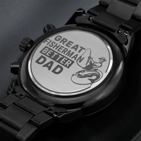 Load image into Gallery viewer, Engraved Black Chronograph Watch - Great Fisherman - Gift for Dad
