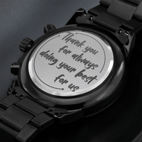Load image into Gallery viewer, Engraved Black Chronograph Watch - Thank You - Gift for Men
