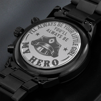 Load image into Gallery viewer, Engraved Black Chronograph Watch - I&#39;ll always be your little girl - Gift for Policeman Dad
