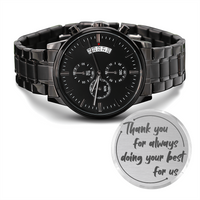 Load image into Gallery viewer, Engraved Black Chronograph Watch - Thank You - Gift for Men
