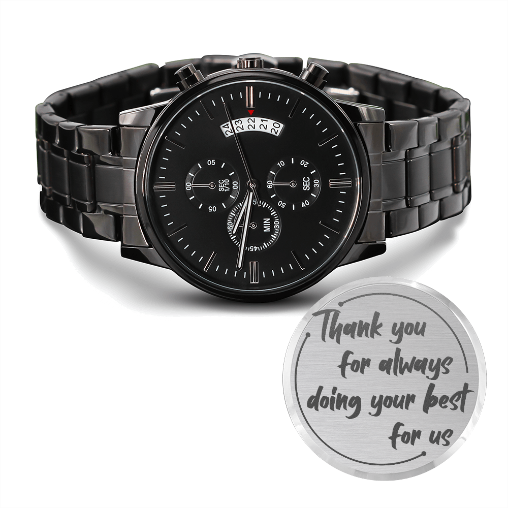 Engraved Black Chronograph Watch - Thank You - Gift for Men