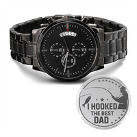 Load image into Gallery viewer, Engraved Black Chronograph Watch - I hooked the Best - Gift for Dad
