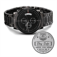 Load image into Gallery viewer, Engraved Black Chronograph Watch - Stay Safe - Gift for Policemen
