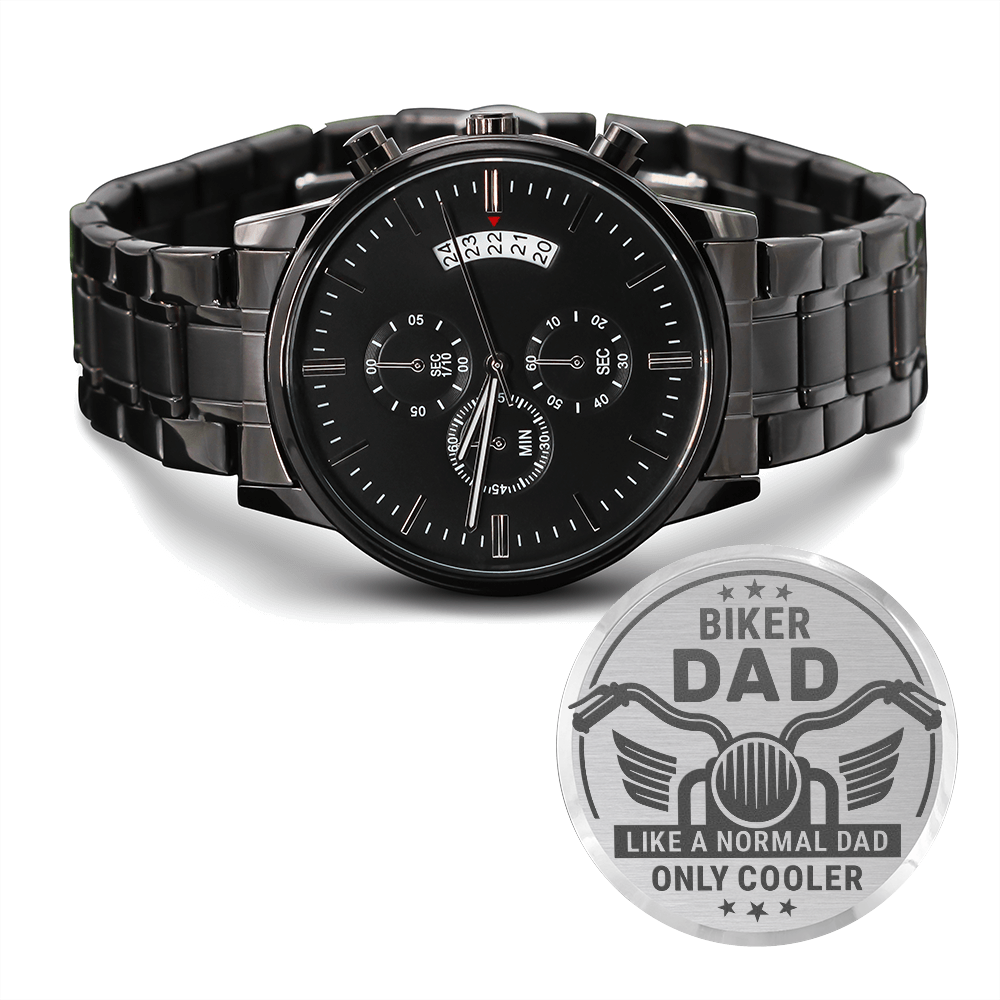 Engraved Black Chronograph Watch - Biker Dad Only Cooler- Gift for Biker Dads