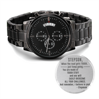 Load image into Gallery viewer, Engraved Black Chronograph Watch - I believe in You - Gift for Stepson from Stepmom
