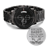 Load image into Gallery viewer, Engraved Black Chronograph Watch - Ride Safe Daddy - Gift for Biker Dads
