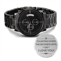 Load image into Gallery viewer, Engraved Black Chronograph Watch - Counting Down the Seconds - Gift for Fiancé
