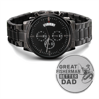 Load image into Gallery viewer, Engraved Black Chronograph Watch - Great Fisherman - Gift for Dad
