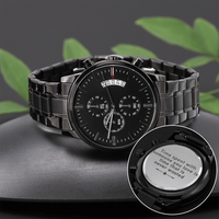 Load image into Gallery viewer, Engraved Black Chronograph Watch - Time spent with Someone - Gift for Men
