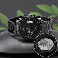 Load image into Gallery viewer, Engraved Black Chronograph Watch - Great Fisherman - Gift for Dad
