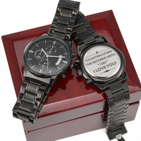 Load image into Gallery viewer, Engraved Black Chronograph Watch - Counting Down the Seconds - Gift for Fiancé
