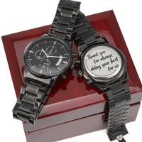 Load image into Gallery viewer, Engraved Black Chronograph Watch - Thank You - Gift for Men
