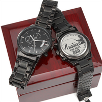 Load image into Gallery viewer, Engraved Black Chronograph Watch - I hooked the Best - Gift for Dad
