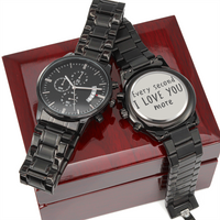 Load image into Gallery viewer, Engraved Black Chronograph Watch - I love you more - Gift for Men
