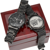 Load image into Gallery viewer, Engraved Black Chronograph Watch - Great Fisherman - Gift for Dad
