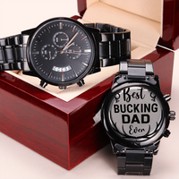 Load image into Gallery viewer, Engraved Black Chronograph Watch - Best Bucking Dad - Gift for Hunting Dads

