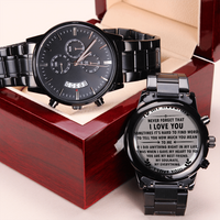 Load image into Gallery viewer, Engraved Black Chronograph Watch - Never Forget I Love You - Gift for husband
