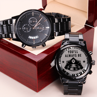 Load image into Gallery viewer, Engraved Black Chronograph Watch - I&#39;ll always be your little girl - Gift for Policeman Dad

