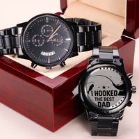 Load image into Gallery viewer, Engraved Black Chronograph Watch - I hooked the Best - Gift for Dad
