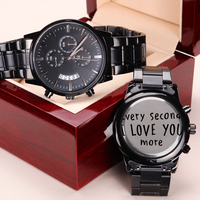 Load image into Gallery viewer, Engraved Black Chronograph Watch - I love you more - Gift for Men

