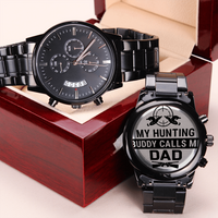 Load image into Gallery viewer, Engraved Black Chronograph Watch - My Hunting Buddy - Gift for Hunting Dad
