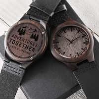 Load image into Gallery viewer, Engraved Wooden Watch - Adventures Together - Gift for Men
