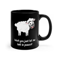 Load image into Gallery viewer, Funny Black Coffee Mug for Knitting Lovers - Wool you just let me knit in peace? - Birthday Present - Christmas Gift
