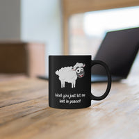 Load image into Gallery viewer, Funny Black Coffee Mug for Knitting Lovers - Wool you just let me knit in peace? - Birthday Present - Christmas Gift

